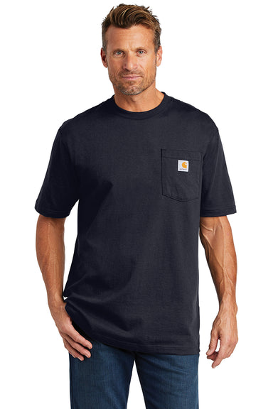 Carhartt CTK87/CTTK87 Mens Workwear Short Sleeve Crewneck T-Shirt w/ Pocket Navy Blue Model Front