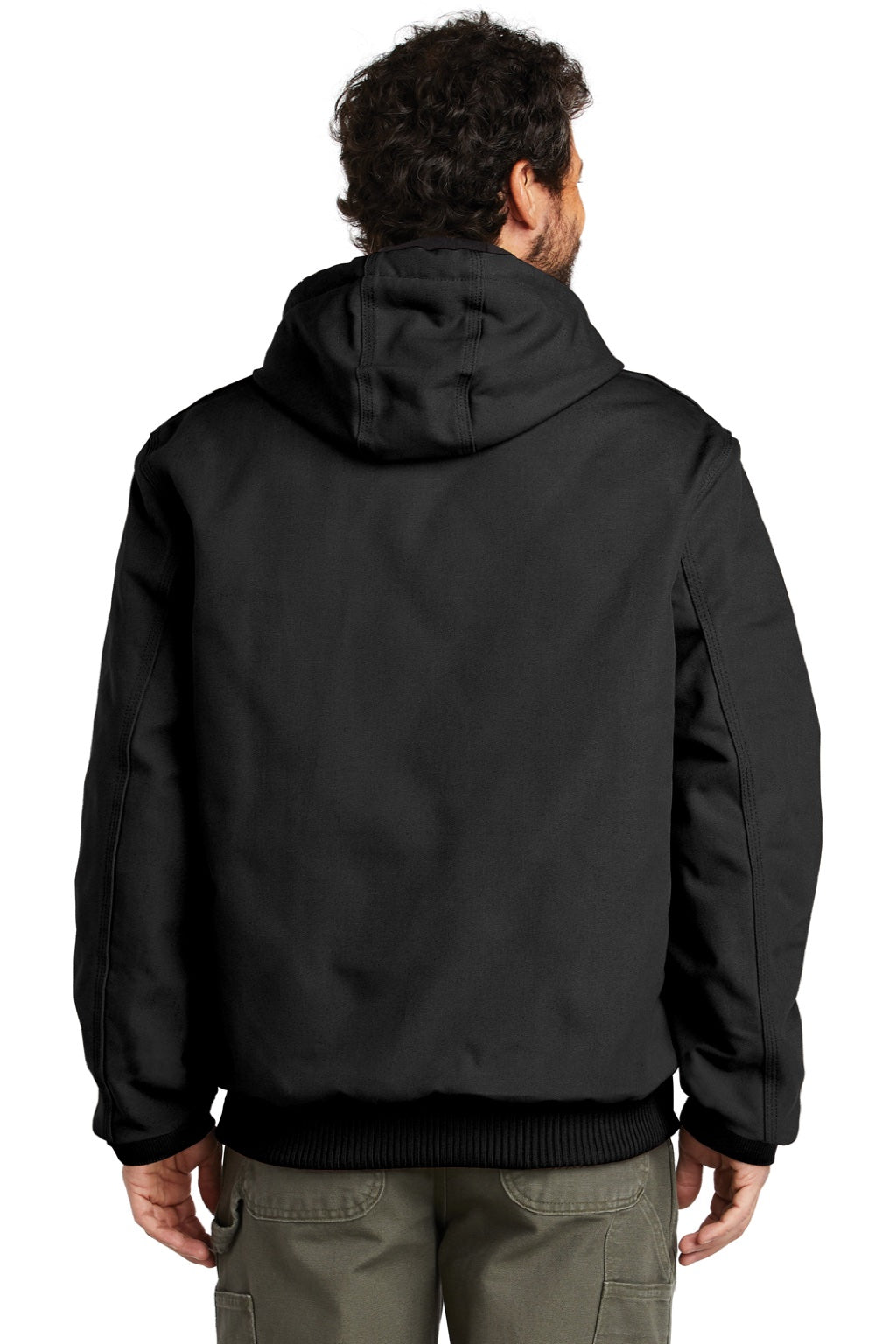 Carhartt CTSJ140/CTTSJ140/CT106677/CTT106677 Mens Wind & Water Resistant Duck Cloth Full Zip Hooded Work Jacket Black Model Back