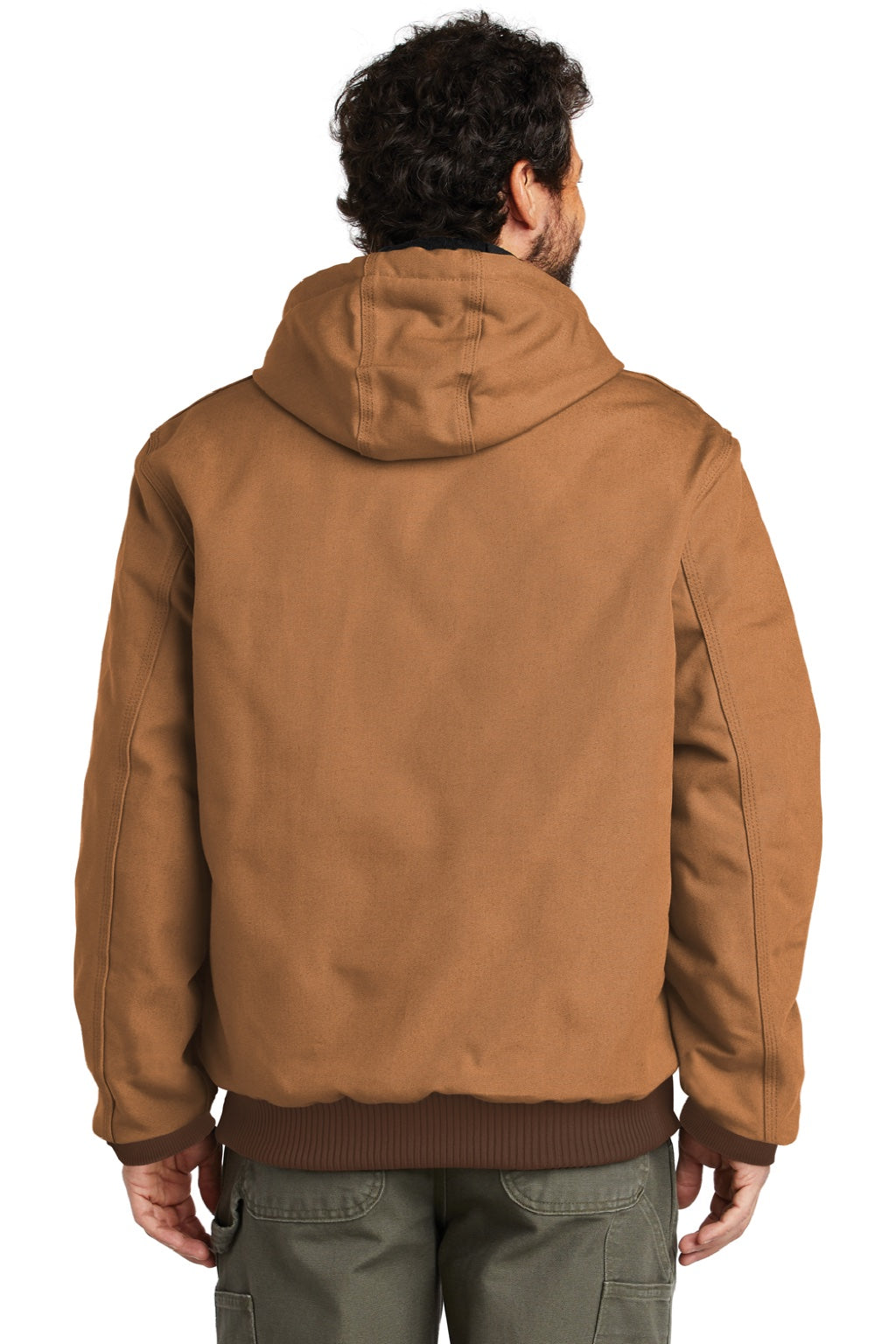 Carhartt CTSJ140/CTTSJ140/CT106677/CTT106677 Mens Wind & Water Resistant Duck Cloth Full Zip Hooded Work Jacket Carhartt Brown Model Back