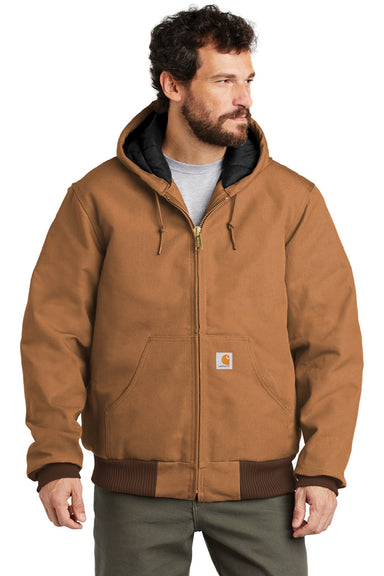 Carhartt CTSJ140/CTTSJ140/CT106677/CTT106677 Mens Wind & Water Resistant Duck Cloth Full Zip Hooded Work Jacket Carhartt Brown Model Front