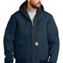 Carhartt Mens Wind & Water Resistant Duck Cloth Full Zip Hooded Work Jacket - Navy Blue