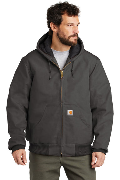 Carhartt CTSJ140/CTTSJ140/CT106677/CTT106677 Mens Wind & Water Resistant Duck Cloth Full Zip Hooded Work Jacket Gravel Grey Model Front