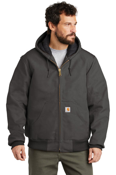 Carhartt CTSJ140/CTTSJ140 Mens Wind & Water Resistant Duck Cloth Full Zip Hooded Work Jacket Gravel Grey Model Front