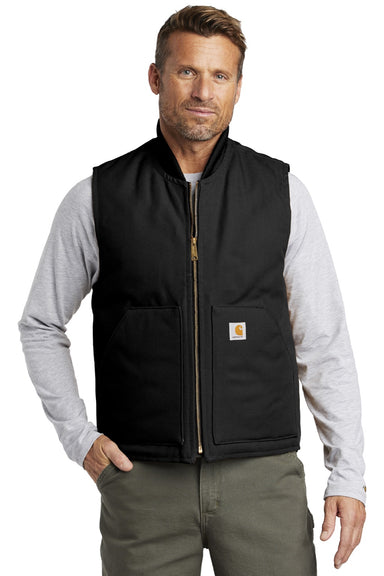 Carhartt CTV01/CT106676 Mens Wind & Water Resistant Duck Cloth Full Zip Vest Black Model Front