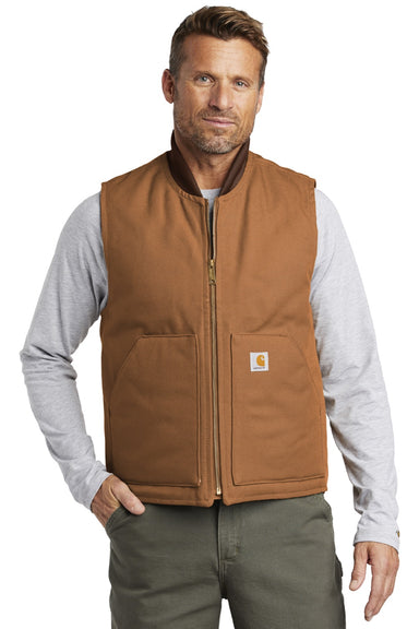 Carhartt CTV01/CT106676 Mens Wind & Water Resistant Duck Cloth Full Zip Vest Carhartt Brown Model Front