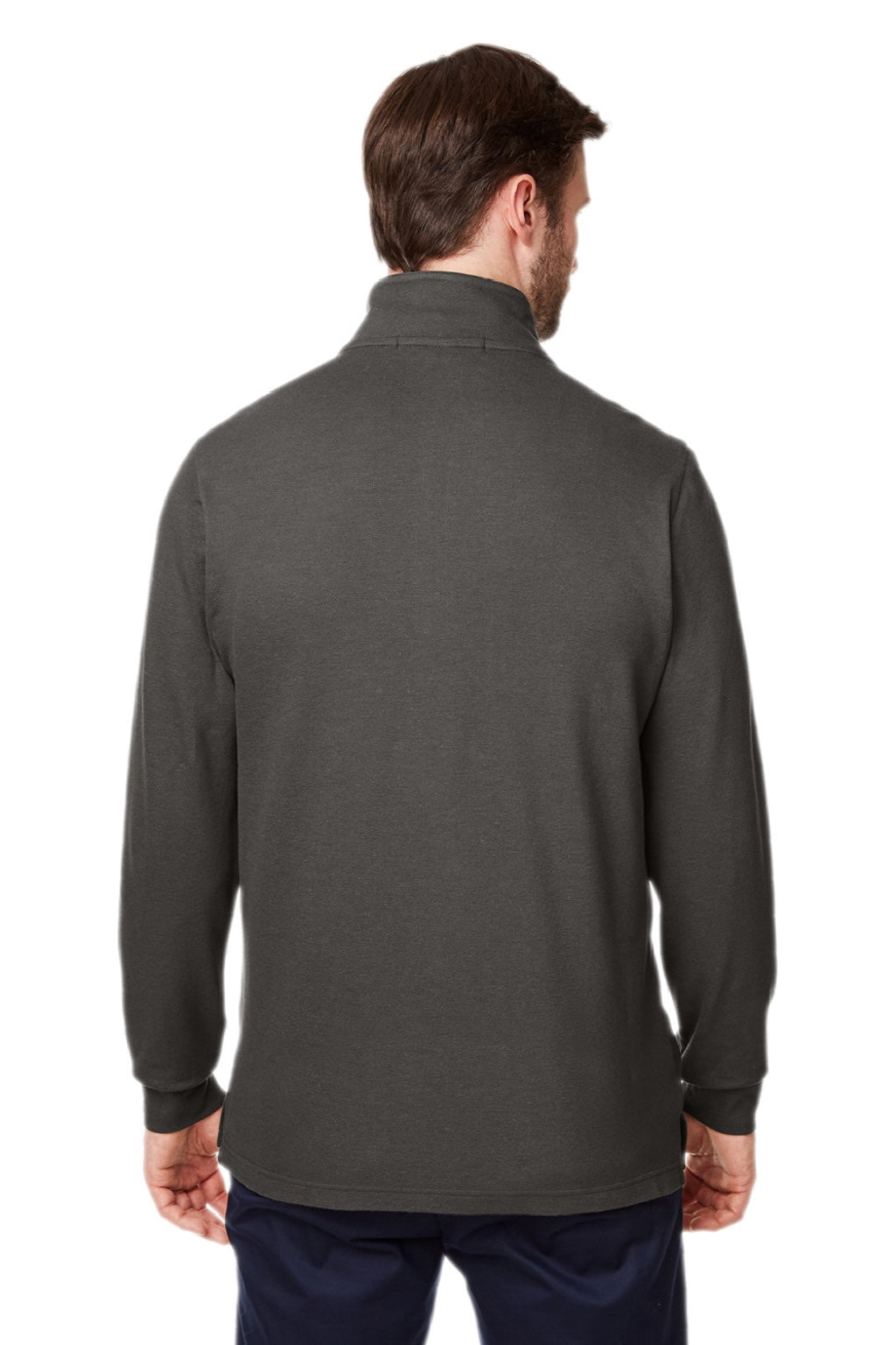 Devon & Jones DG400 Mens New Classics Performance Moisture Wicking 1/4 Zip Sweatshirt w/ Pocket Graphite Grey Model Back