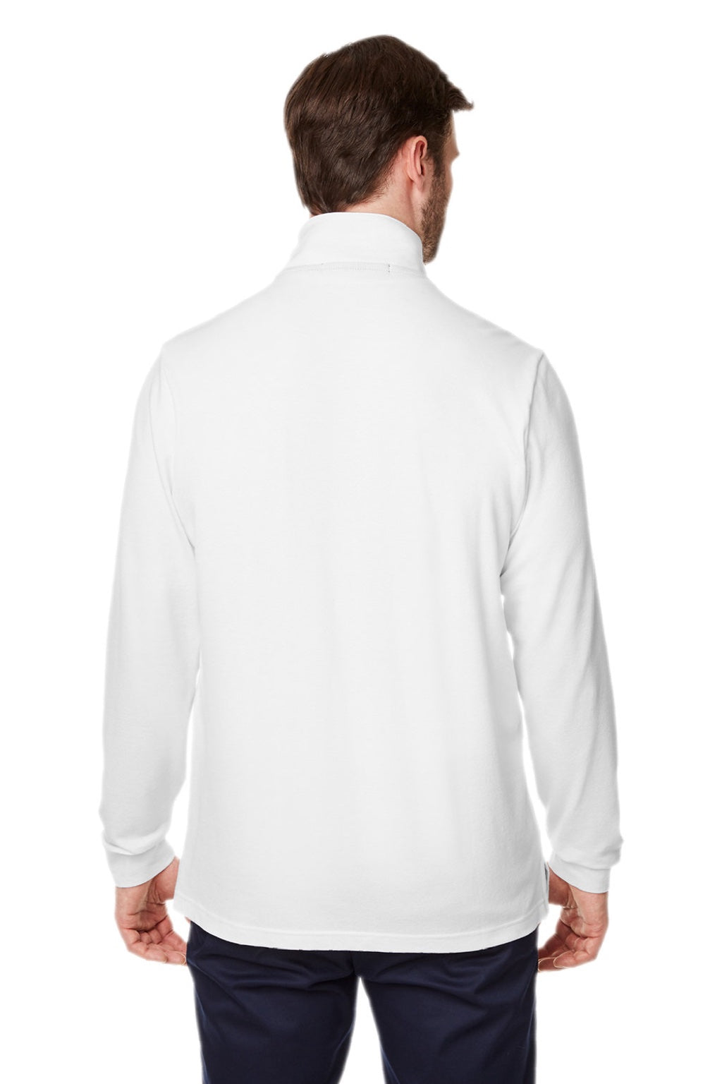 Devon & Jones DG400 Mens New Classics Performance Moisture Wicking 1/4 Zip Sweatshirt w/ Pocket White Model Back