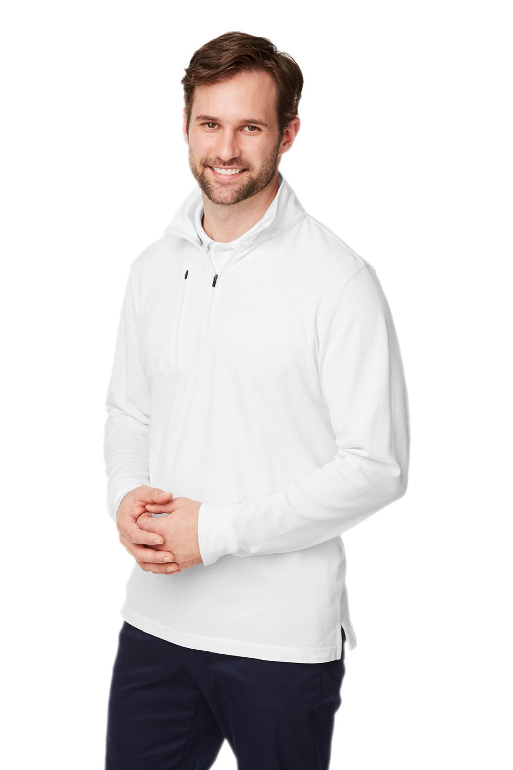 Devon & Jones DG400 Mens New Classics Performance Moisture Wicking 1/4 Zip Sweatshirt w/ Pocket White Model 3q