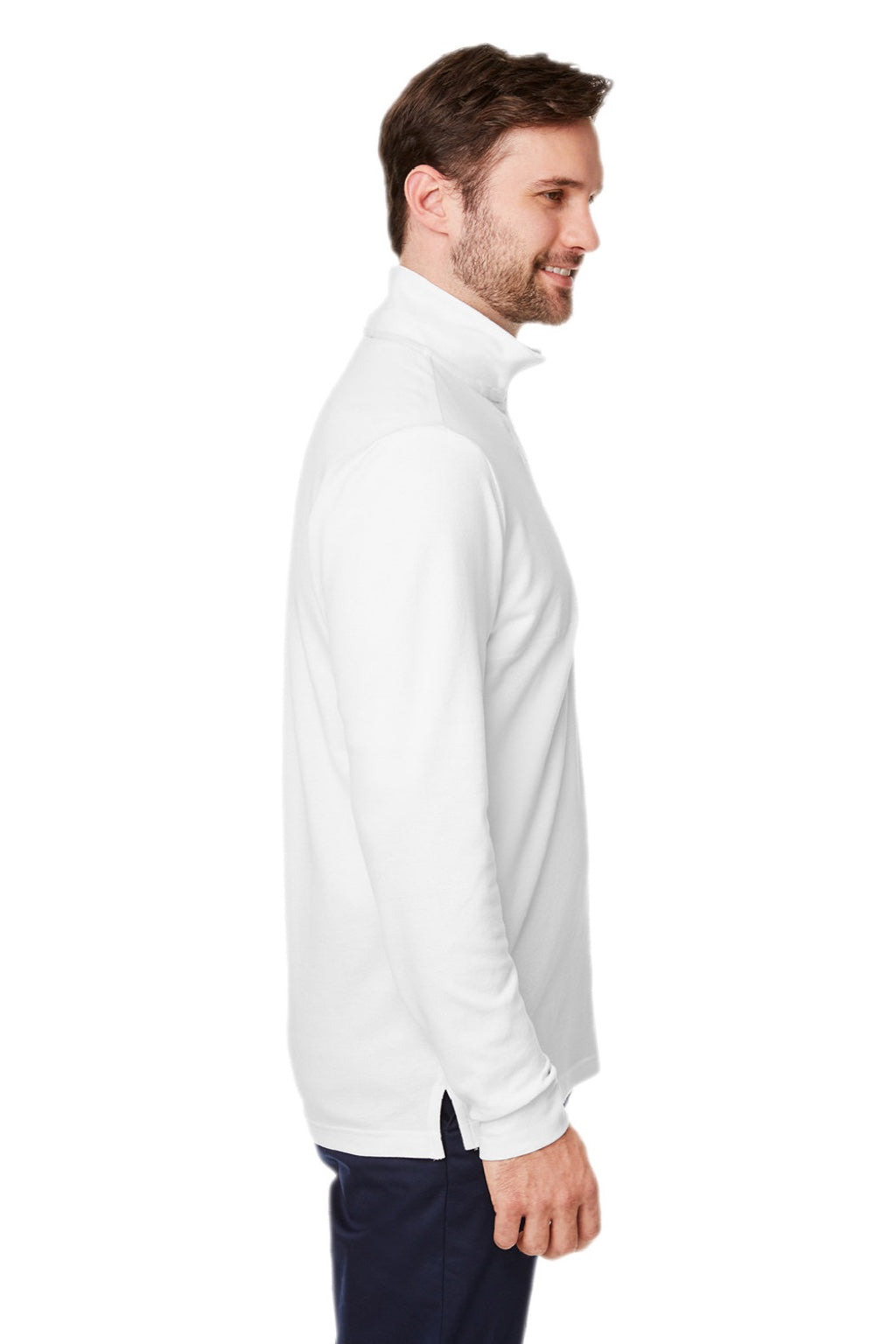 Devon & Jones DG400 Mens New Classics Performance Moisture Wicking 1/4 Zip Sweatshirt w/ Pocket White Model Side