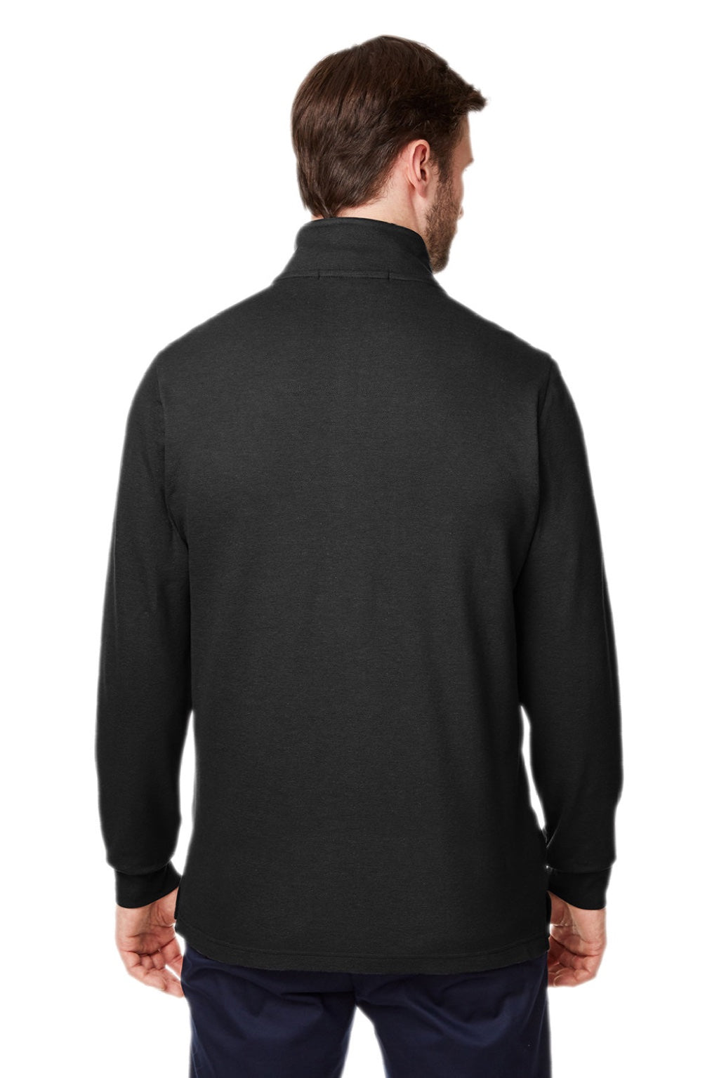 Devon & Jones DG400 Mens New Classics Performance Moisture Wicking 1/4 Zip Sweatshirt w/ Pocket Black Model Back