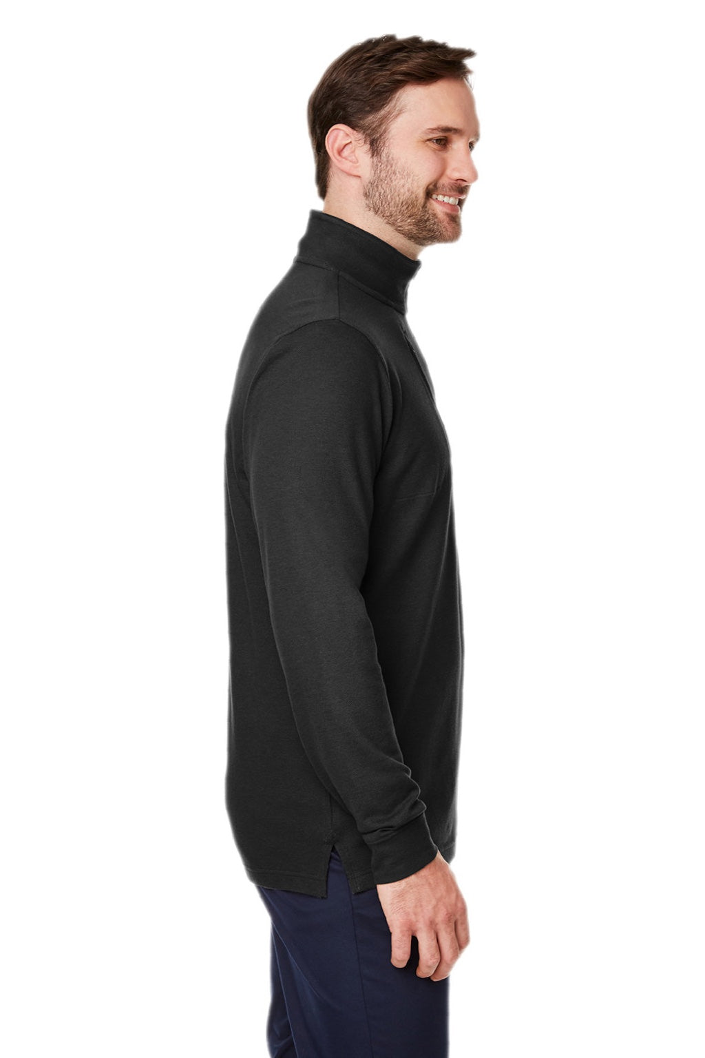 Devon & Jones DG400 Mens New Classics Performance Moisture Wicking 1/4 Zip Sweatshirt w/ Pocket Black Model Side