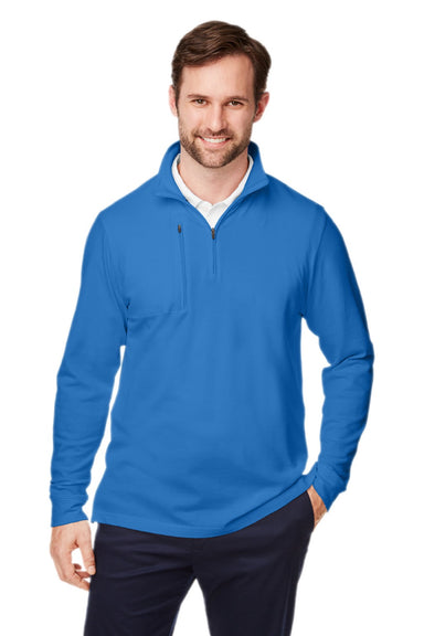 Devon & Jones DG400 Mens New Classics Performance Moisture Wicking 1/4 Zip Sweatshirt w/ Pocket French Blue Model Front