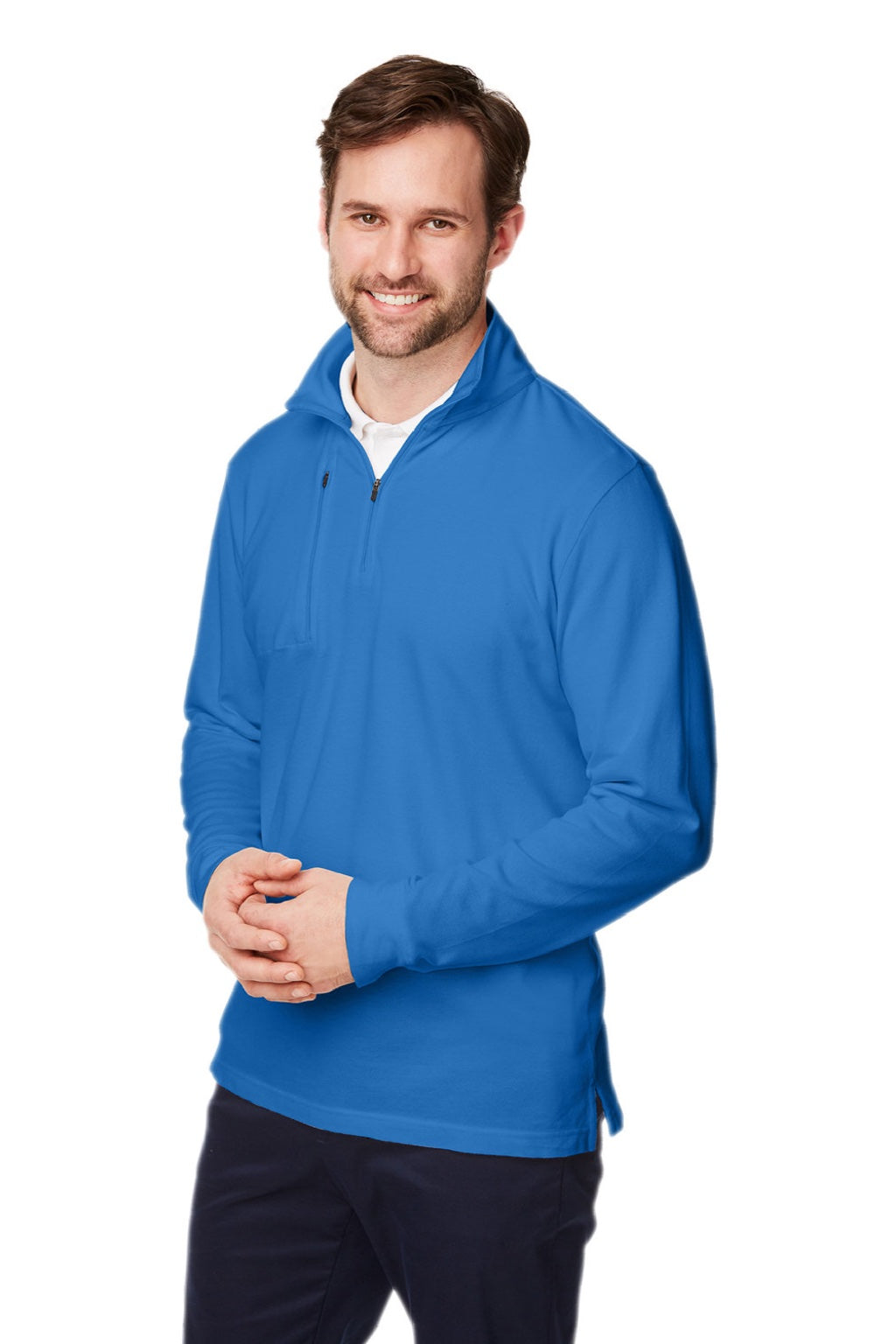 Devon & Jones DG400 Mens New Classics Performance Moisture Wicking 1/4 Zip Sweatshirt w/ Pocket French Blue Model 3q