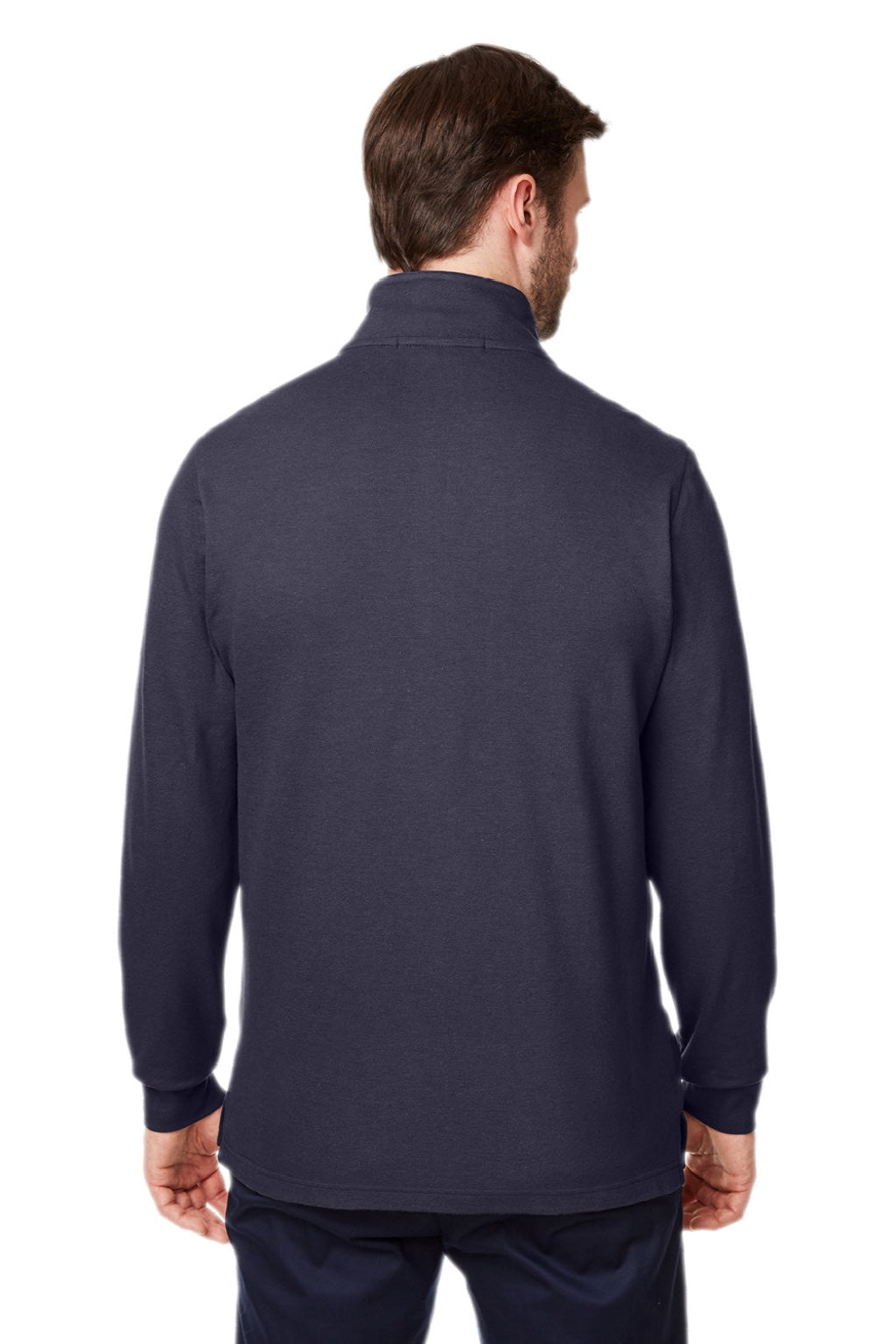 Devon & Jones DG400 Mens New Classics Performance Moisture Wicking 1/4 Zip Sweatshirt w/ Pocket Navy Blue Model Back