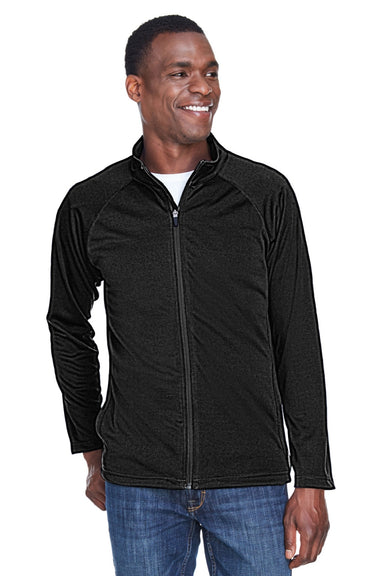 Devon & Jones DG420 Mens Compass Stretch Tech Moisture Wicking Full Zip Sweatshirt w/ Pockets Black Model Front