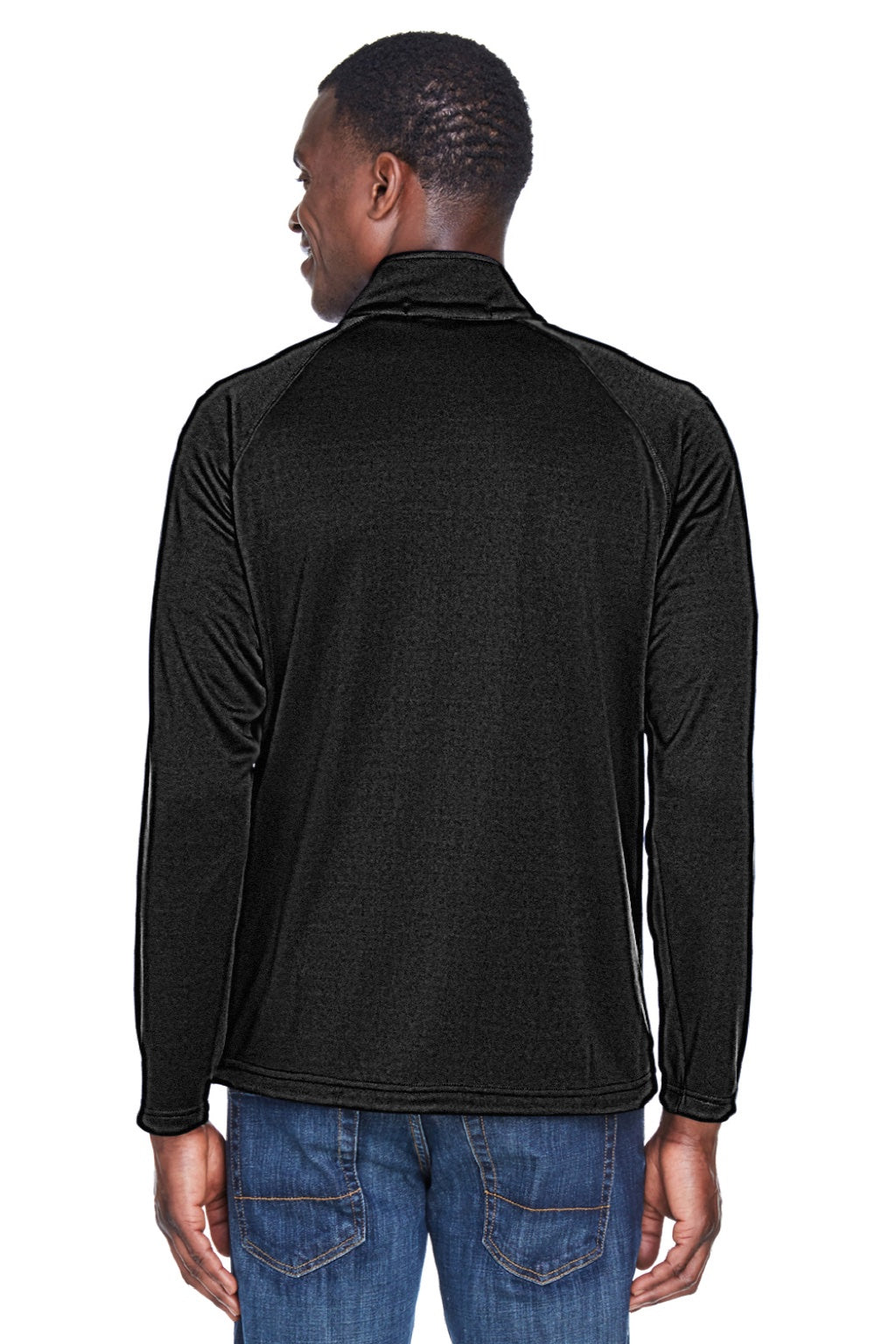 Devon & Jones DG420 Mens Compass Stretch Tech Moisture Wicking Full Zip Sweatshirt w/ Pockets Black Model Back