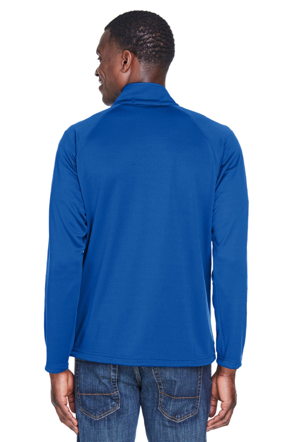 Devon & Jones DG420 Mens Compass Stretch Tech Moisture Wicking Full Zip Sweatshirt w/ Pockets True Royal Blue Model Back