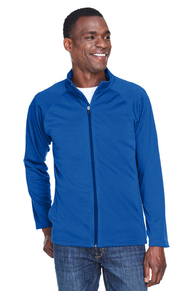 Devon & Jones DG420 Mens Compass Stretch Tech Moisture Wicking Full Zip Sweatshirt w/ Pockets True Royal Blue Model Front