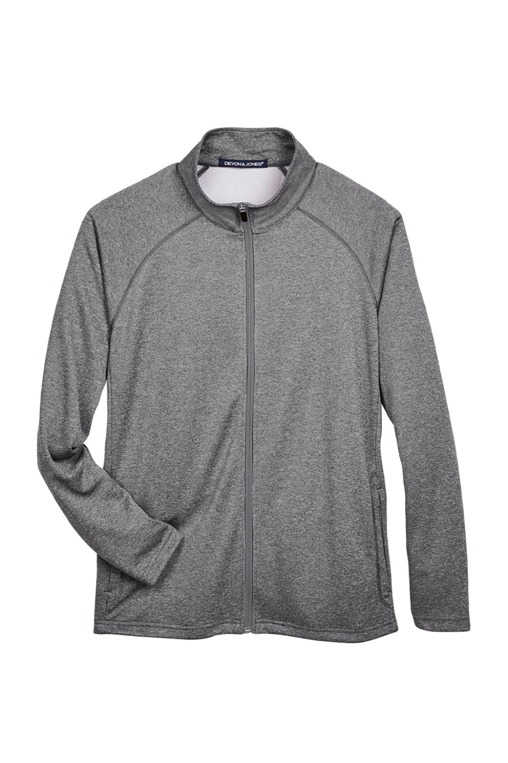 Devon & Jones DG420 Mens Compass Stretch Tech Moisture Wicking Full Zip Sweatshirt w/ Pockets Heather Dark Grey Flat Front