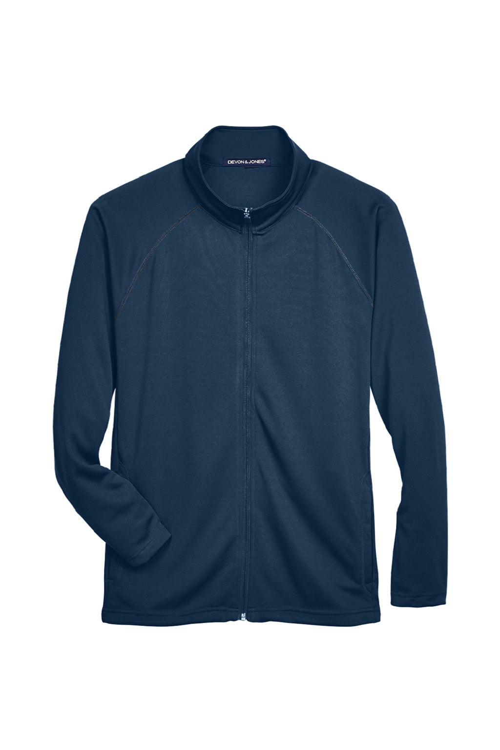 Devon & Jones DG420 Mens Compass Stretch Tech Moisture Wicking Full Zip Sweatshirt w/ Pockets Heather Navy Blue Flat Front