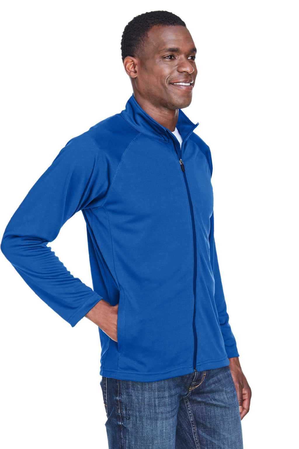 Devon & Jones DG420 Mens Compass Stretch Tech Moisture Wicking Full Zip Sweatshirt w/ Pockets True Royal Blue Model 3q