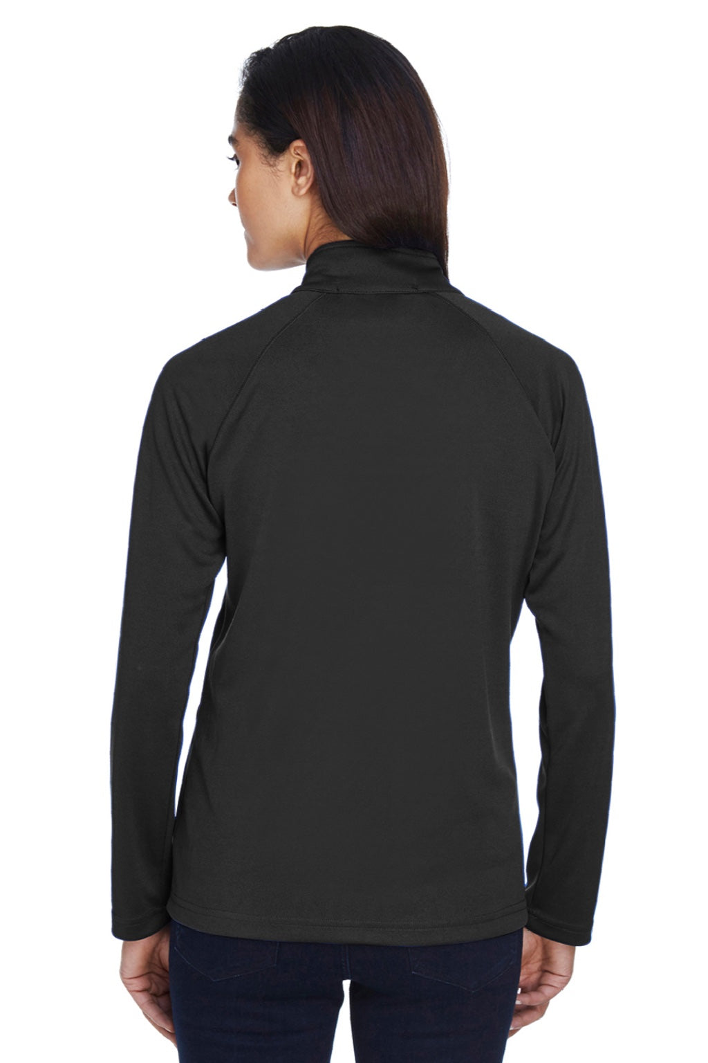 Devon & Jones DG420W Womens Compass Stretch Tech Moisture Wicking Full Zip Sweatshirt w/ Pockets Black Model Back