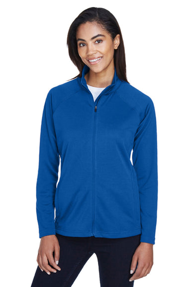 Devon & Jones DG420W Womens Compass Stretch Tech Moisture Wicking Full Zip Sweatshirt w/ Pockets True Royal Blue Model Front