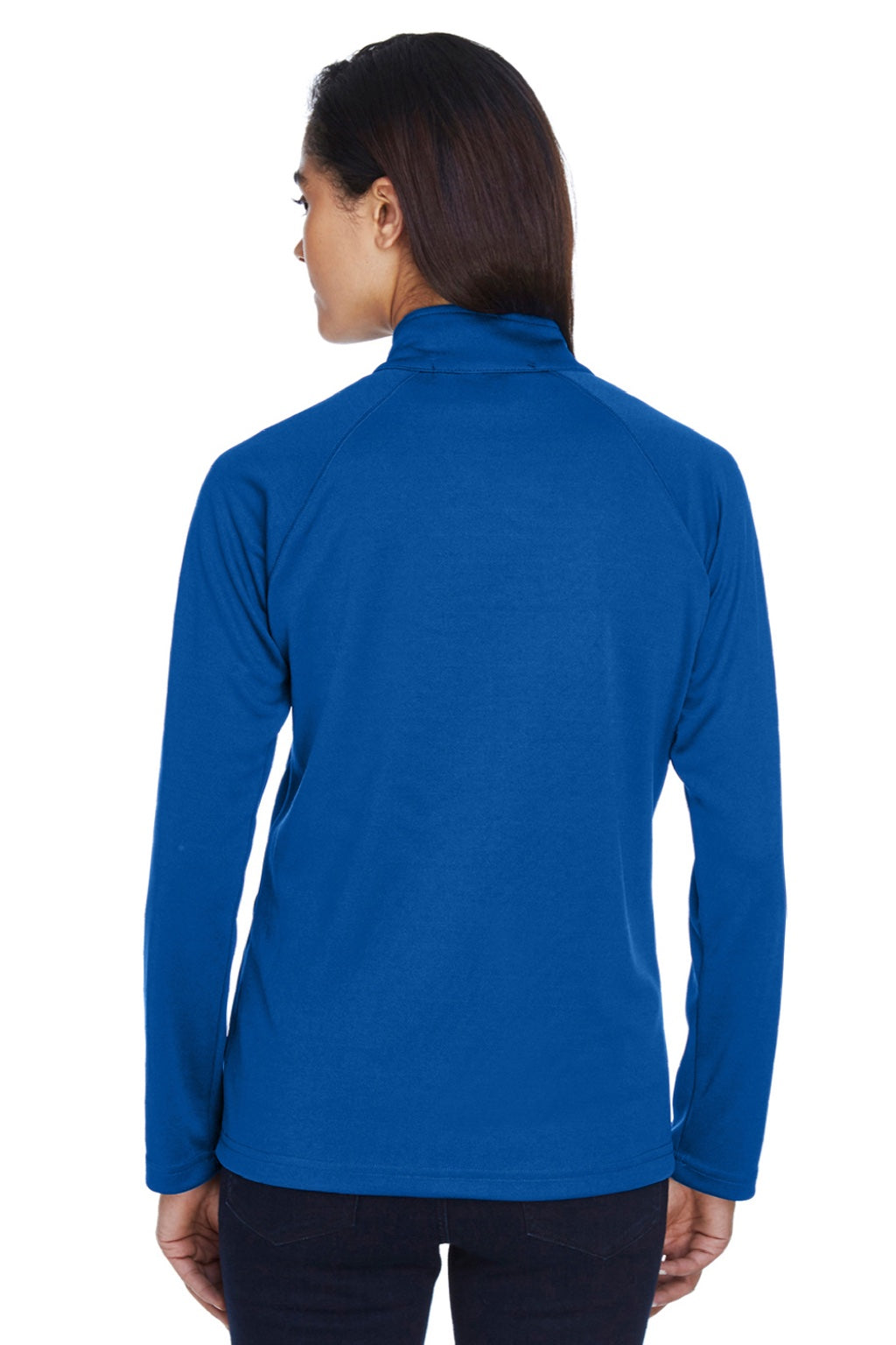 Devon & Jones DG420W Womens Compass Stretch Tech Moisture Wicking Full Zip Sweatshirt w/ Pockets True Royal Blue Model Back