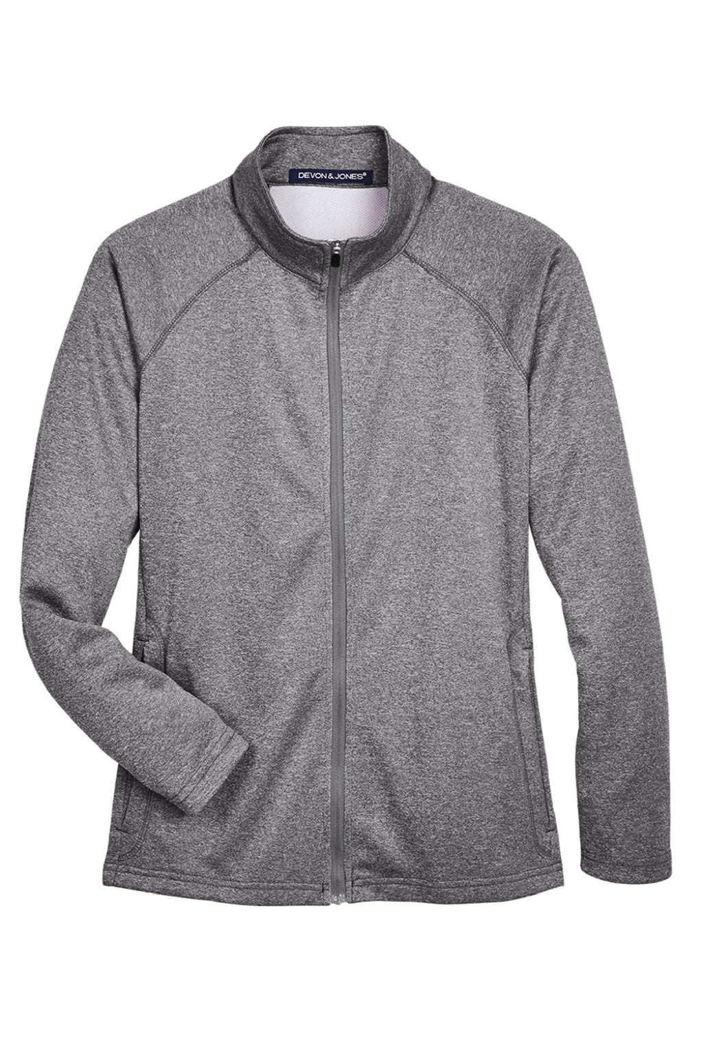 Devon & Jones DG420W Womens Compass Stretch Tech Moisture Wicking Full Zip Sweatshirt w/ Pockets Heather Dark Grey Flat Front