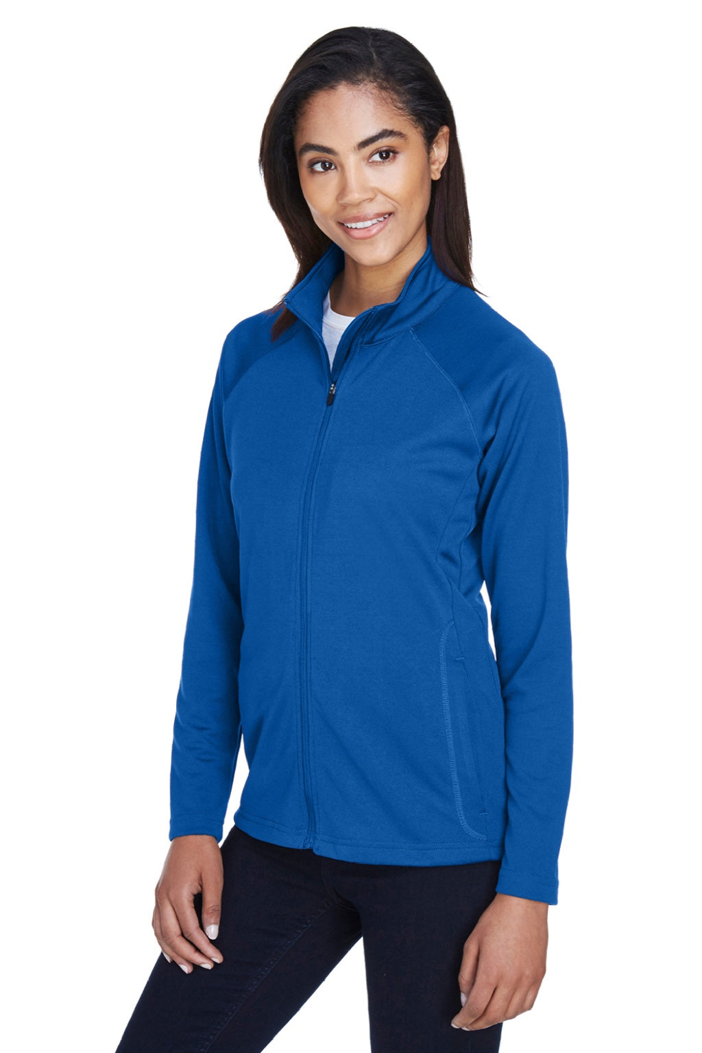 Devon & Jones DG420W Womens Compass Stretch Tech Moisture Wicking Full Zip Sweatshirt w/ Pockets True Royal Blue Model 3q