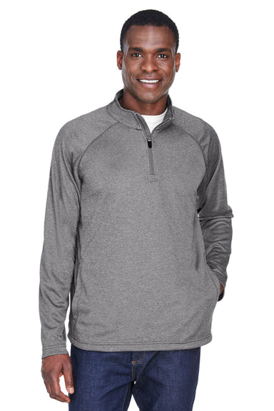 Devon & Jones DG440 Mens Compass Stretch Tech Moisture Wicking 1/4 Zip Sweatshirt w/ Pockets Heather Dark Grey Model Front