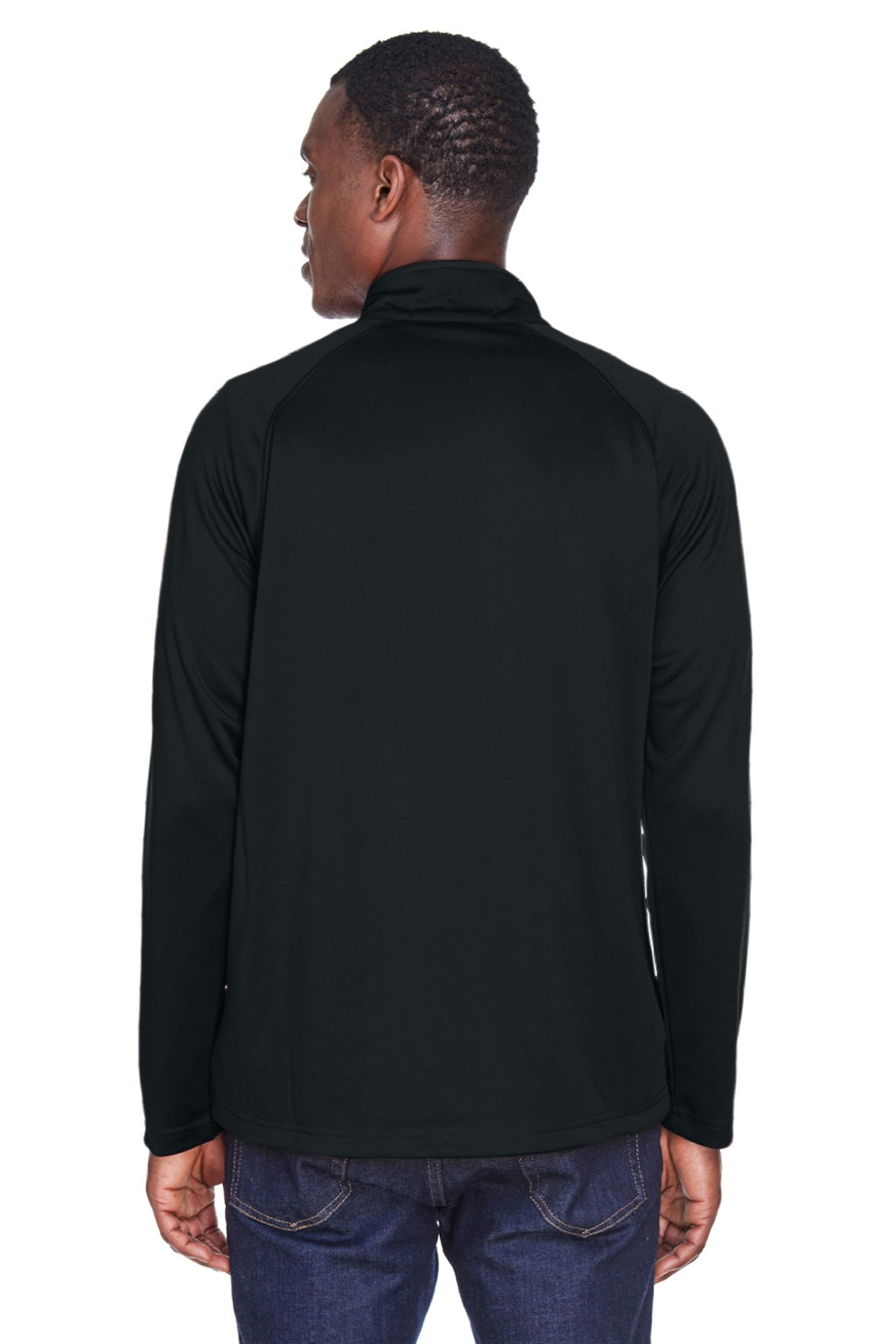 Devon & Jones DG440 Mens Compass Stretch Tech Moisture Wicking 1/4 Zip Sweatshirt w/ Pockets Black Model Back