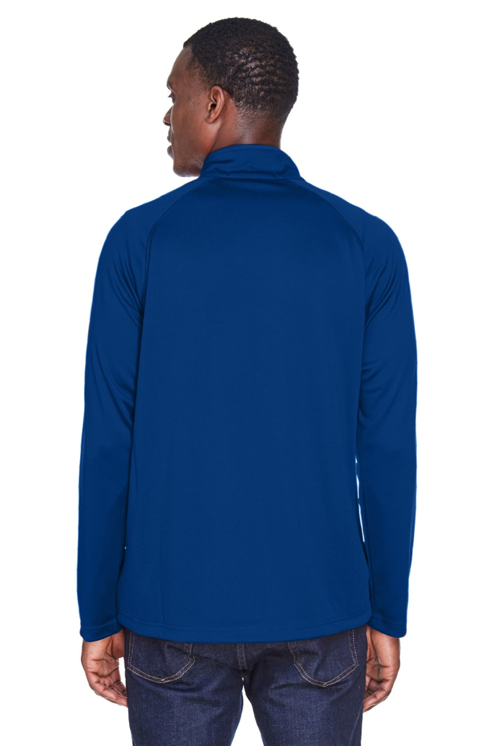 Devon & Jones DG440 Mens Compass Stretch Tech Moisture Wicking 1/4 Zip Sweatshirt w/ Pockets True Royal Blue Model Back