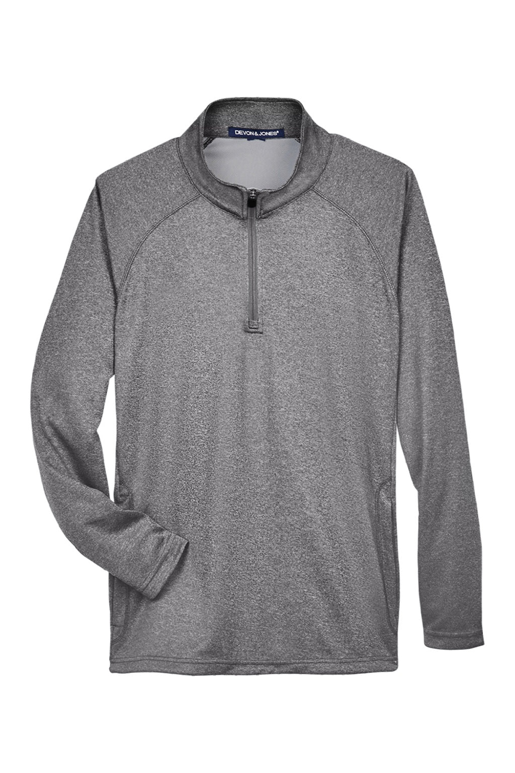 Devon & Jones DG440 Mens Compass Stretch Tech Moisture Wicking 1/4 Zip Sweatshirt w/ Pockets Heather Dark Grey Flat Front