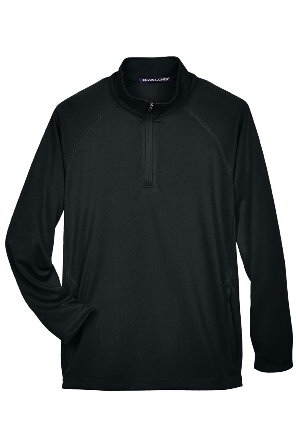 Devon & Jones DG440 Mens Compass Stretch Tech Moisture Wicking 1/4 Zip Sweatshirt w/ Pockets Black Flat Front