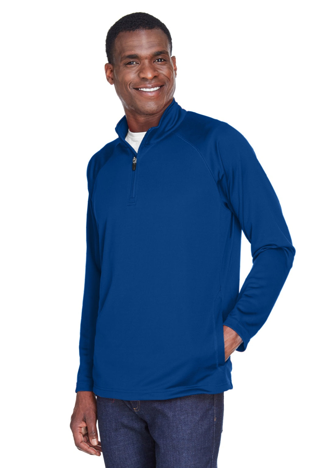 Devon & Jones DG440 Mens Compass Stretch Tech Moisture Wicking 1/4 Zip Sweatshirt w/ Pockets True Royal Blue Model 3q
