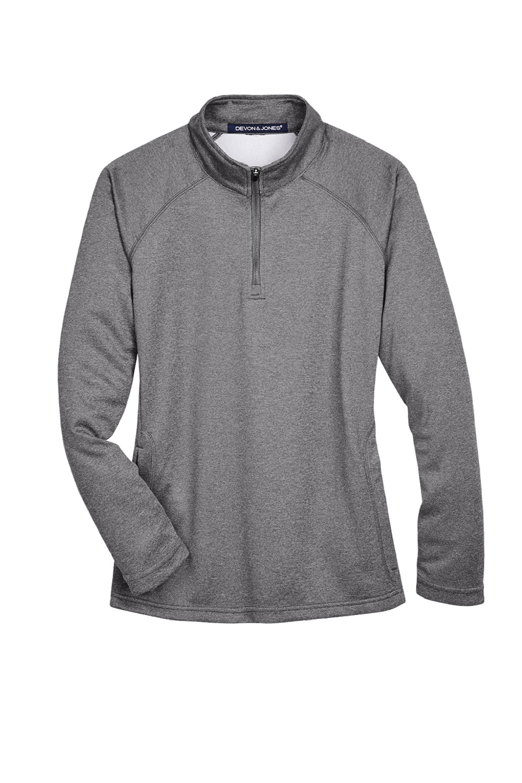 Devon & Jones DG440W Womens Compass Stretch Tech Moisture Wicking 1/4 Zip Sweatshirt w/ Pockets Heather Dark Grey Flat Front