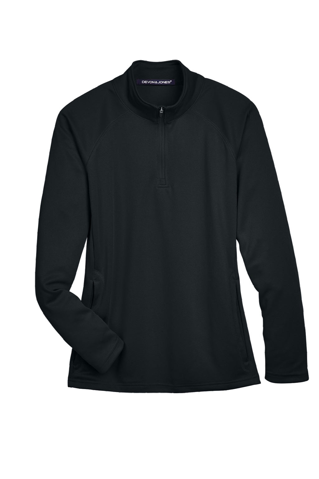 Devon & Jones DG440W Womens Compass Stretch Tech Moisture Wicking 1/4 Zip Sweatshirt w/ Pockets Black Flat Front