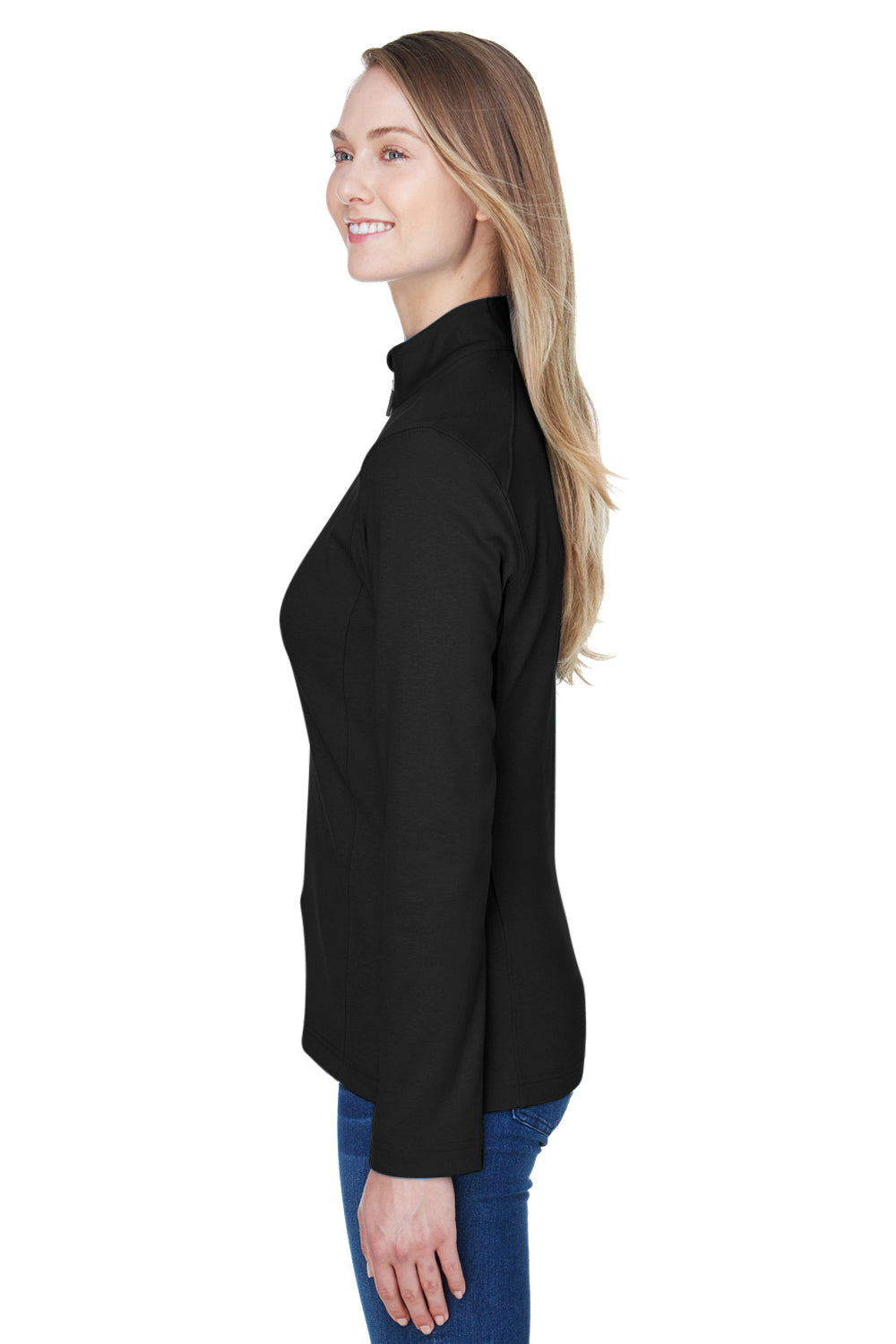 Devon & Jones DG479W Womens DryTec20 Performance Moisture Wicking 1/4 Zip Sweatshirt Black Model Side