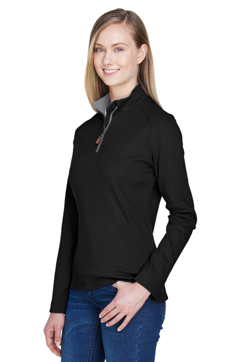 Devon & Jones DG479W Womens DryTec20 Performance Moisture Wicking 1/4 Zip Sweatshirt Black Model 3q