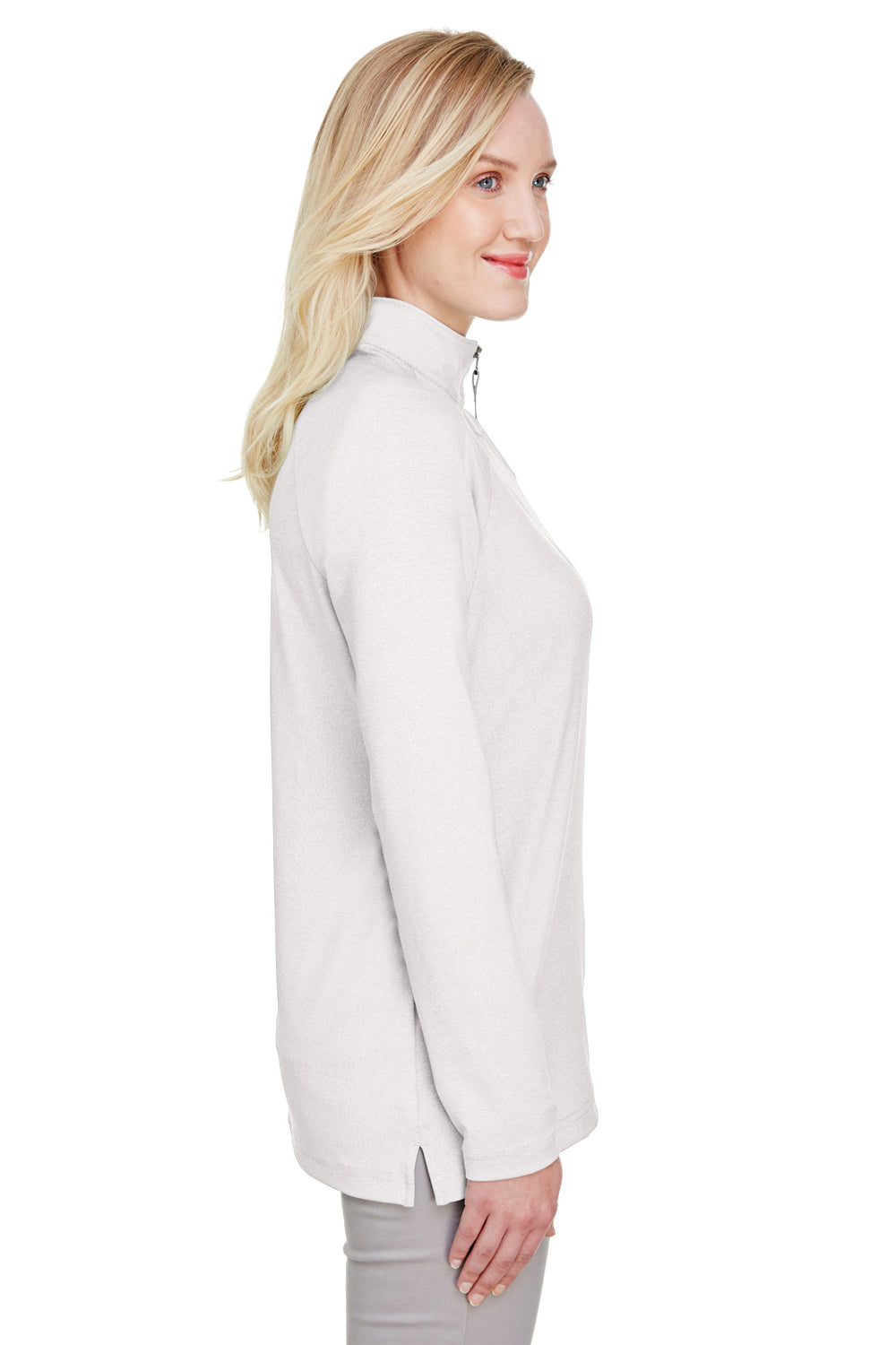 Devon & Jones DG480W Womens CrownLux Clubhouse Performance Moisture Wicking 1/4 Zip Sweatshirt Silver Grey Model Side