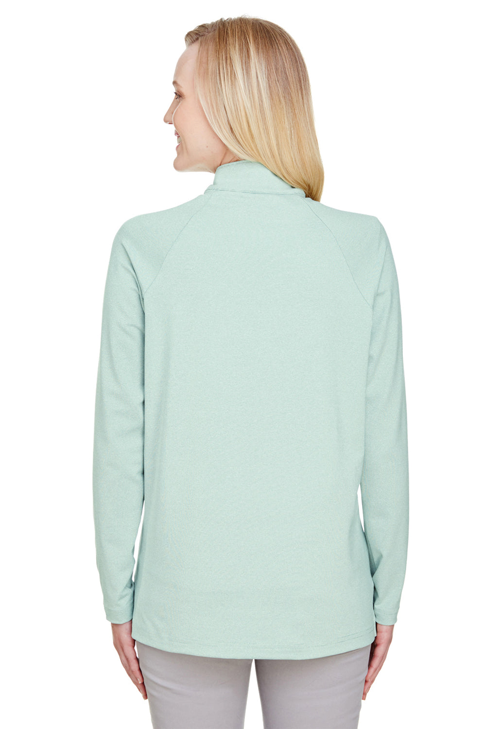Devon & Jones DG480W Womens CrownLux Clubhouse Performance Moisture Wicking 1/4 Zip Sweatshirt Kelly Green Model Back