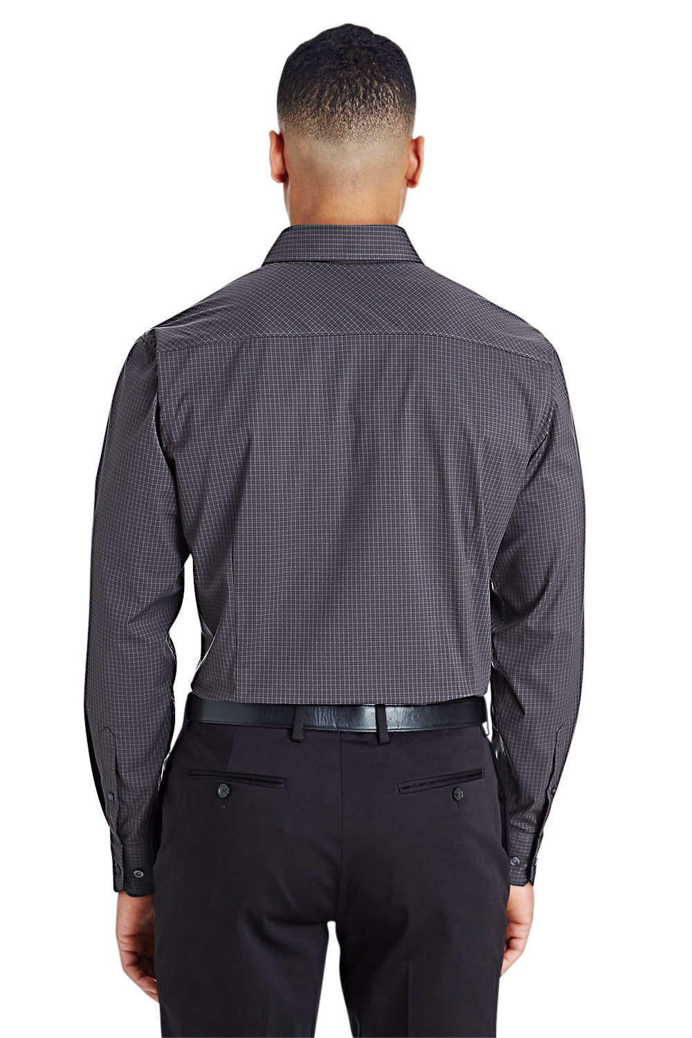 Devon & Jones DG535 Mens CrownLux Performance Moisture Wicking Long Sleeve Button Down Shirt Carbon Grey Model Back