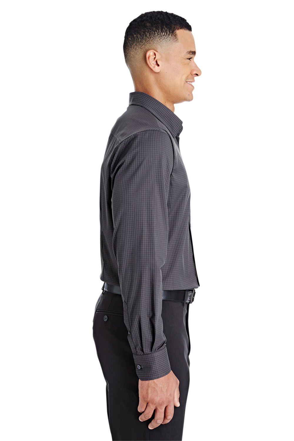 Devon & Jones DG535 Mens CrownLux Performance Moisture Wicking Long Sleeve Button Down Shirt Carbon Grey Model Side