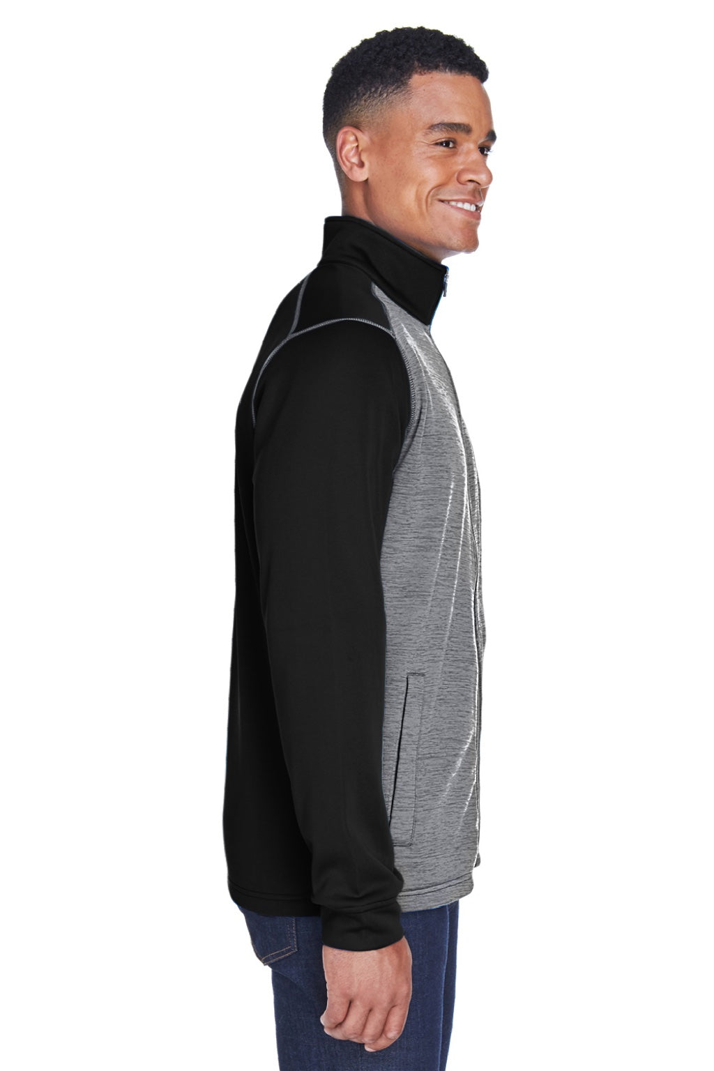 Devon & Jones DG796 Mens Newbury Fleece Full Zip Sweatshirt w/ Pockets Grey/Black Model Side