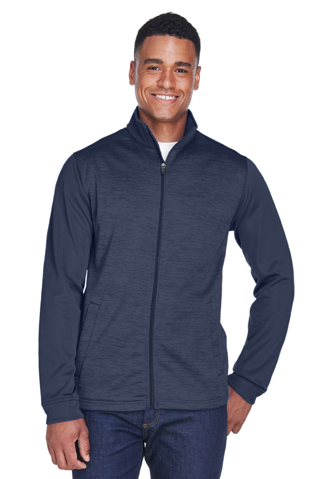 Devon & Jones DG796 Mens Newbury Fleece Full Zip Sweatshirt w/ Pockets Navy Blue Model Front