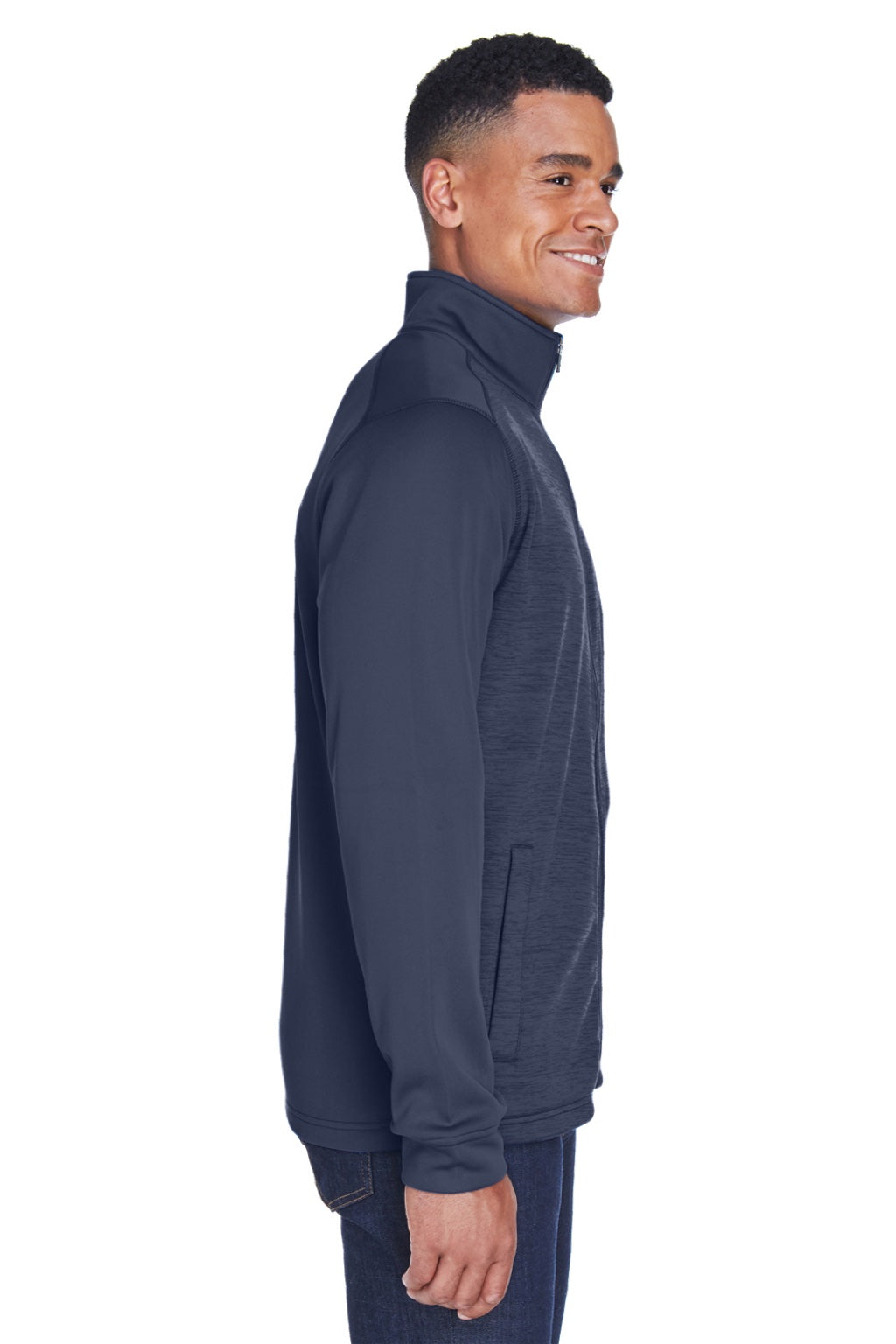 Devon & Jones DG796 Mens Newbury Fleece Full Zip Sweatshirt w/ Pockets Navy Blue Model Side