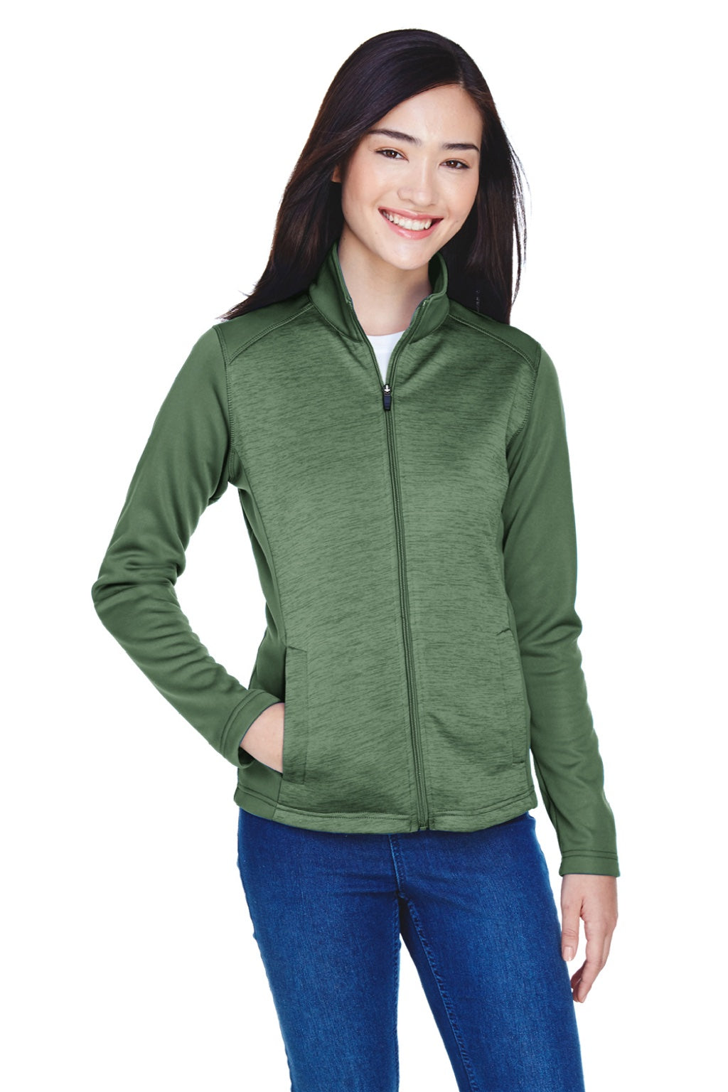 Devon & Jones DG796W Womens Newbury Fleece Full Zip Sweatshirt w/ Pockets Forest Green Model Front