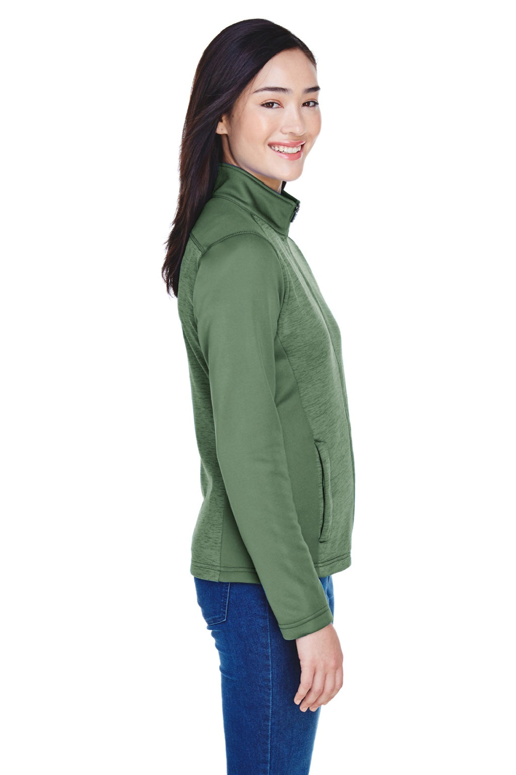 Devon & Jones DG796W Womens Newbury Fleece Full Zip Sweatshirt w/ Pockets Forest Green Model Side