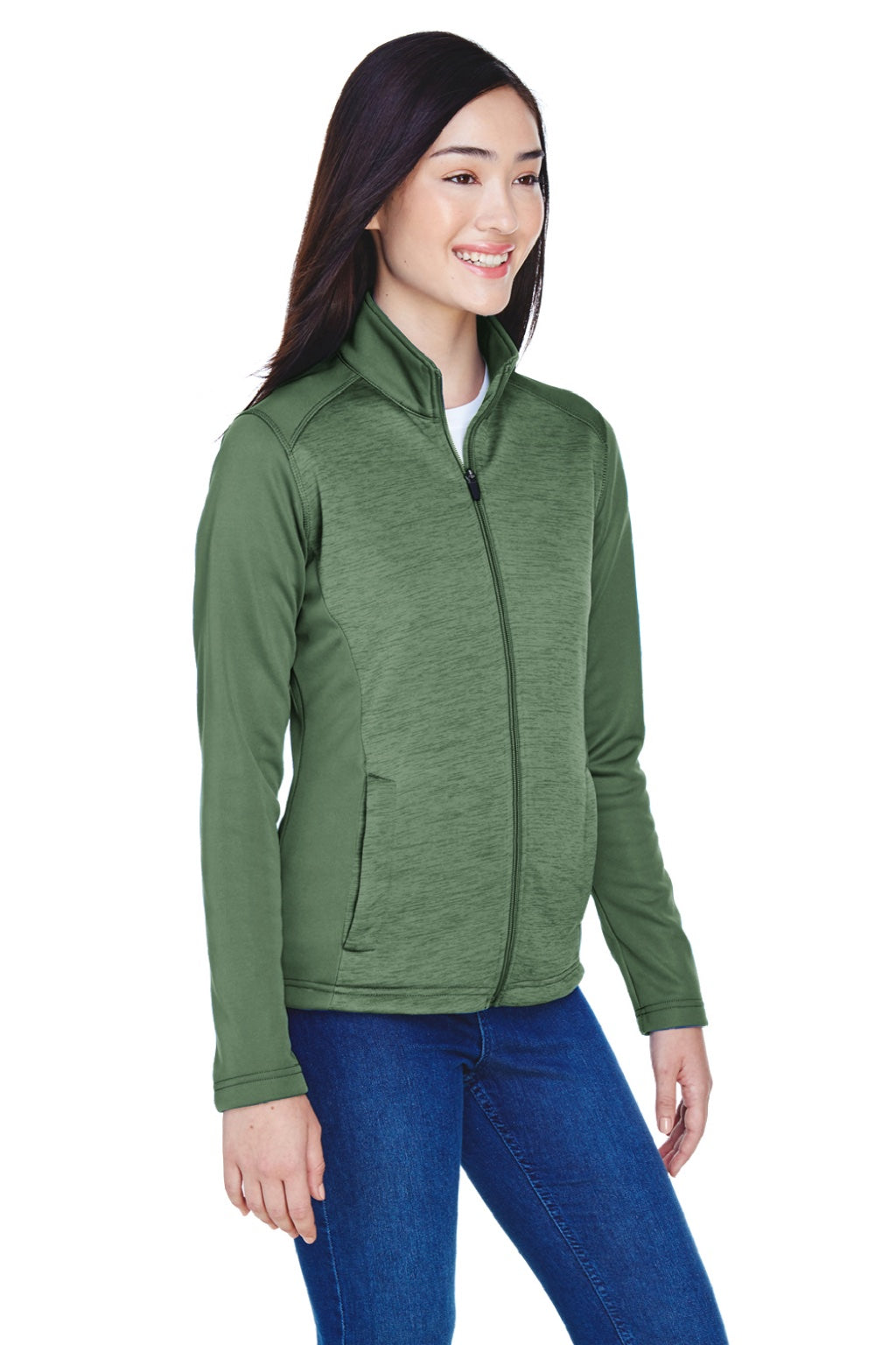Devon & Jones DG796W Womens Newbury Fleece Full Zip Sweatshirt w/ Pockets Forest Green Model 3q